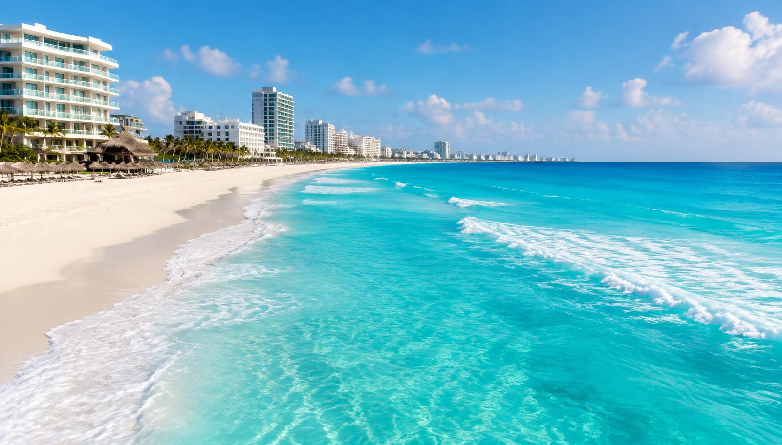 Turquoise water and white sand along the Cancun Hotel Zone